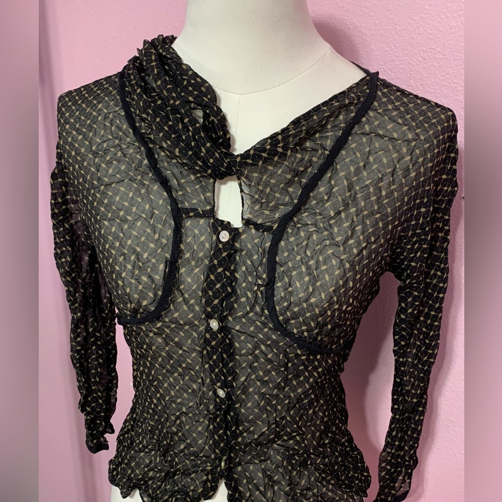 VTG Studio M 100% silk black/tan blouse, top with 3/4 sleeves - 0 - Picture 2 of 10